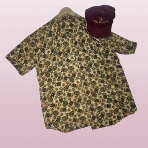 Casual Green and Brown Button Down Shirt with Royal Pattern, 26 inch PTP